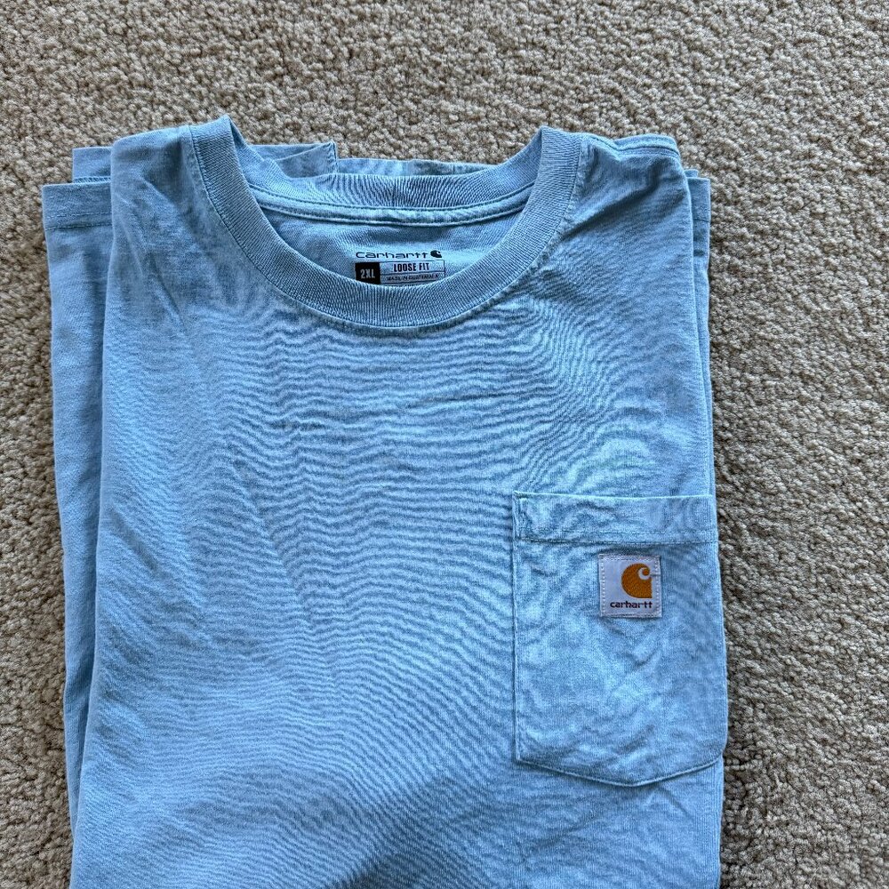 Mens CARHARTT pocket t shirt 2XL Loose Fit NEW no tags Lt BLUE short sleeve